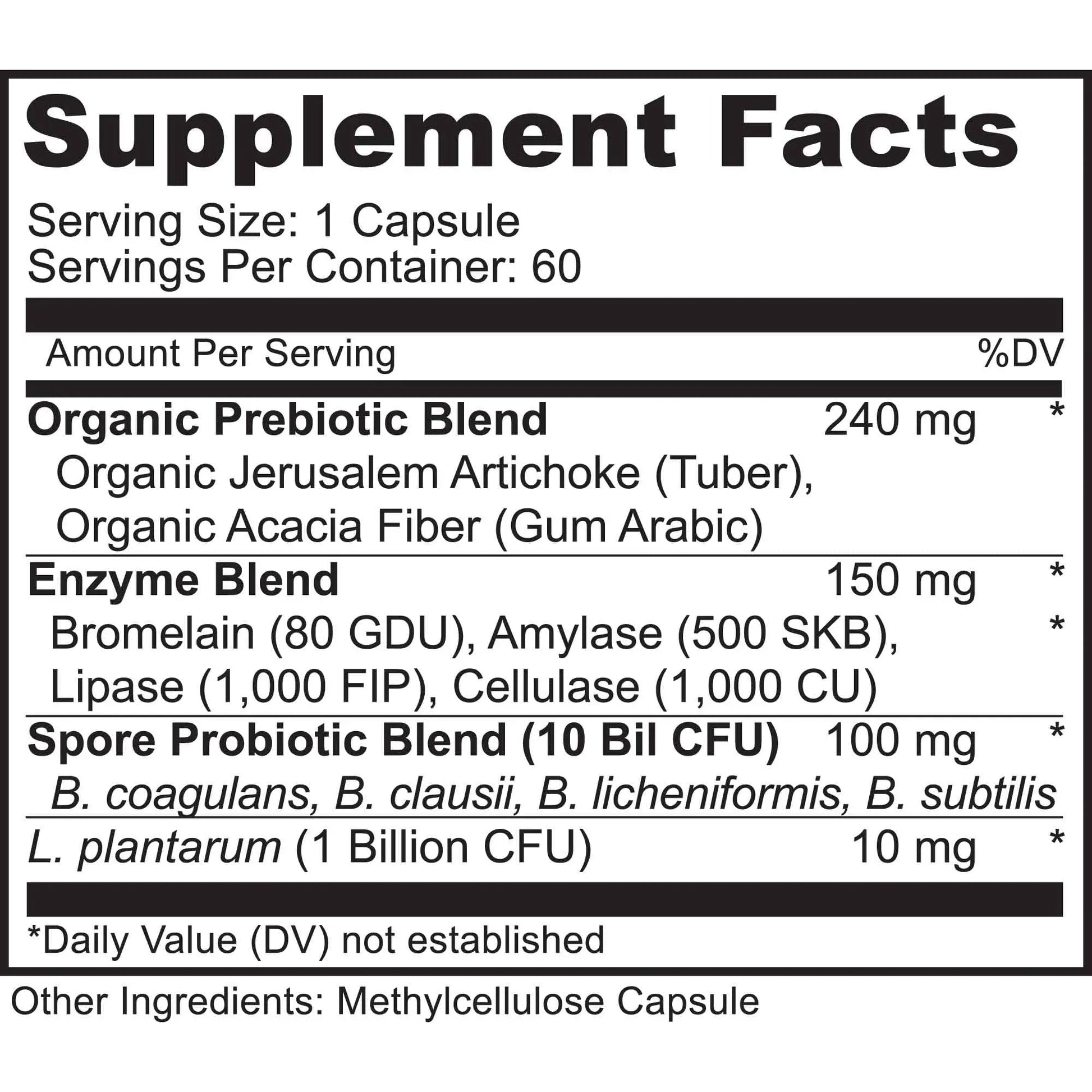 MoxyVites Spore Probiotic Complex - All In One Prebiotics and Probiotics for Digestive Health, Postbiotic, Digestive Enzymes Daily Supplement - Spore Based Probiotic for Women & Men - Maple Wellness Supplements