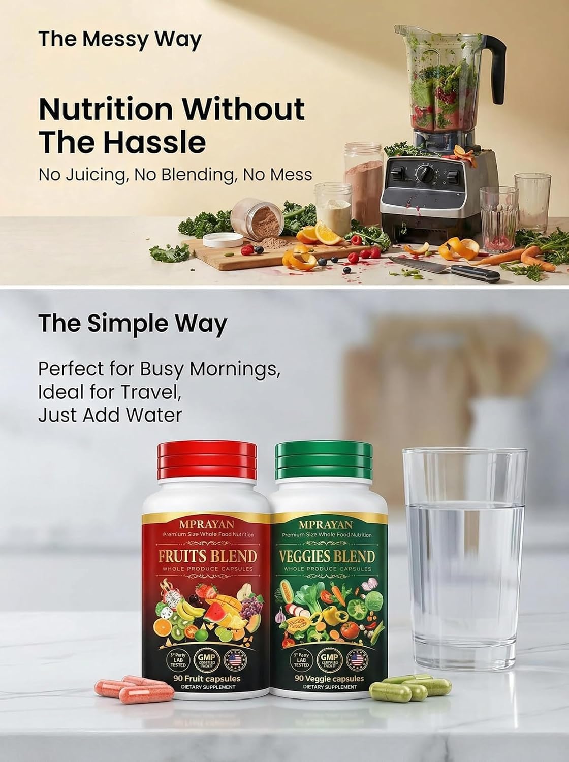 MPRAYAN Fruits and Veggies Capsules - 90 Fruits + 90 Veggies - Whole Food Superfood Supplement - Daily Greens Vitamins & Minerals - Plant Based Nutrition - Vegan Non-GMO - 180 Capsules - Maple Wellness Supplements