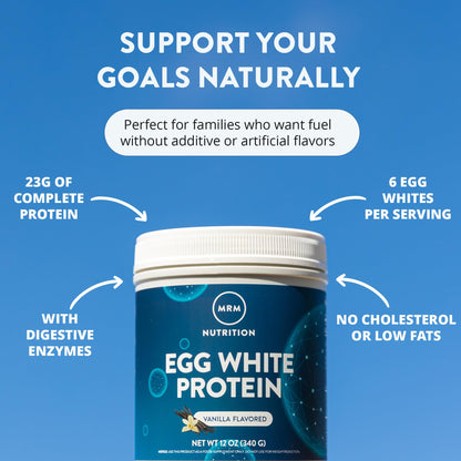 MRM Nutrition Egg White Protein - Sugar Free Vanilla Flavored Powder, 23g Fat-Free Protein with Digestive Enzymes, Free of Dairy, Gluten, and Soy, High Biological Value - 20 Servings - Maple Wellness Supplements
