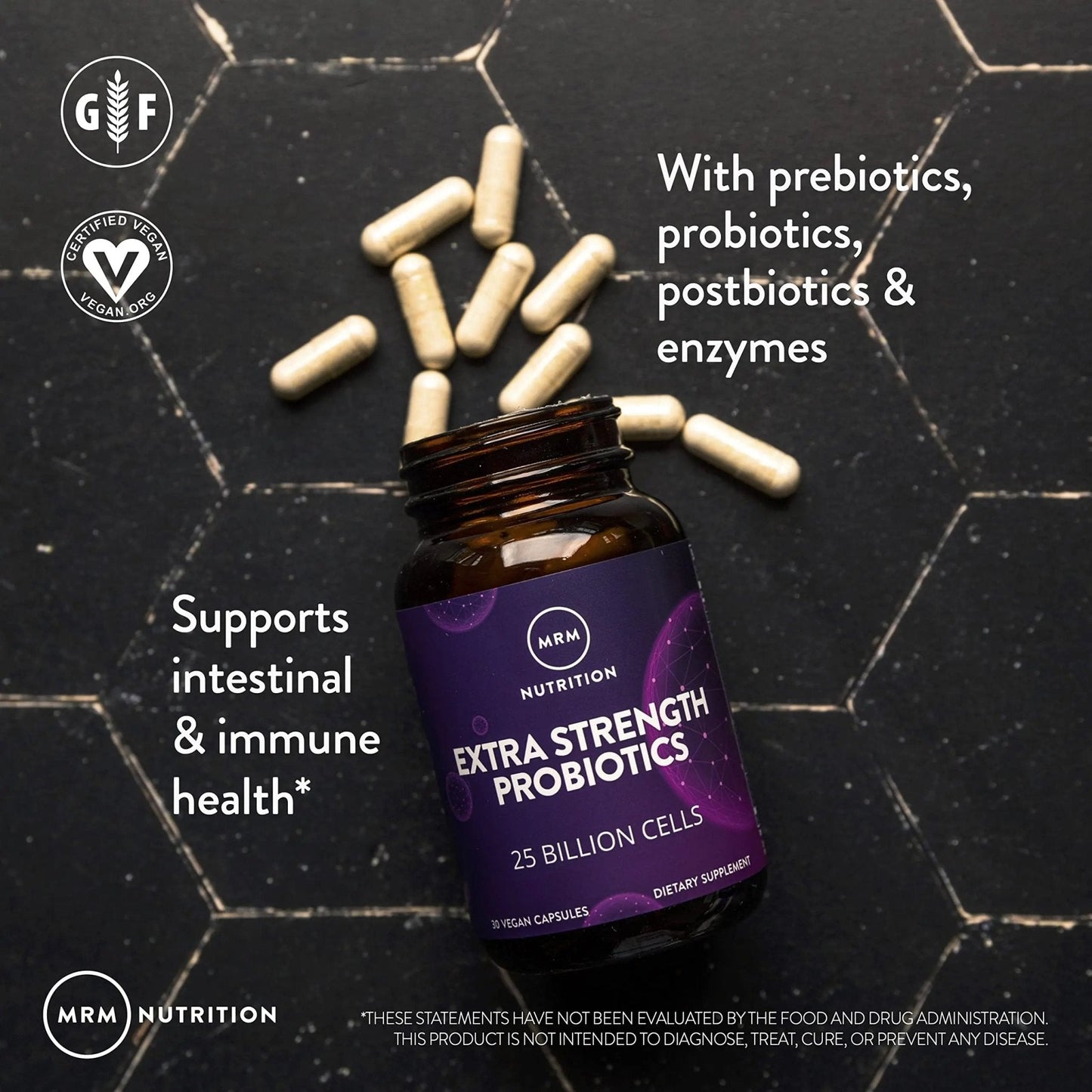 MRM Nutrition Extra Strength Probiotics - Supports Intestinal, GI, & Immune Health for Women & Men, Prebiotic, Probiotic, & Postbiotic Supplement, 25 Billion Cells & 16 Strains, Vegan - 30 Servings - Maple Wellness Supplements