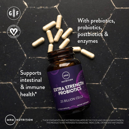 MRM Nutrition Extra Strength Probiotics - Supports Intestinal, GI, & Immune Health for Women & Men, Prebiotic, Probiotic, & Postbiotic Supplement, 25 Billion Cells & 16 Strains, Vegan - 30 Servings - Maple Wellness Supplements