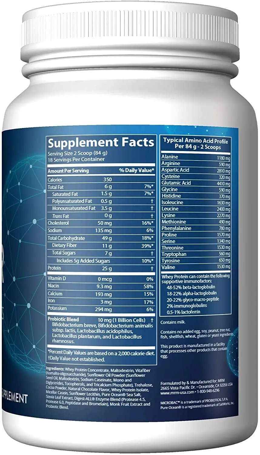 MRM Nutrition Gainer Protein with Probiotics & Postbiotics - Chocolate Flavored for Men & Women, 25g Protein, Whey Protein Concentrate & Isolate, Micellar Casein, & Digestive Enzymes - 18 Servings - Maple Wellness Supplements