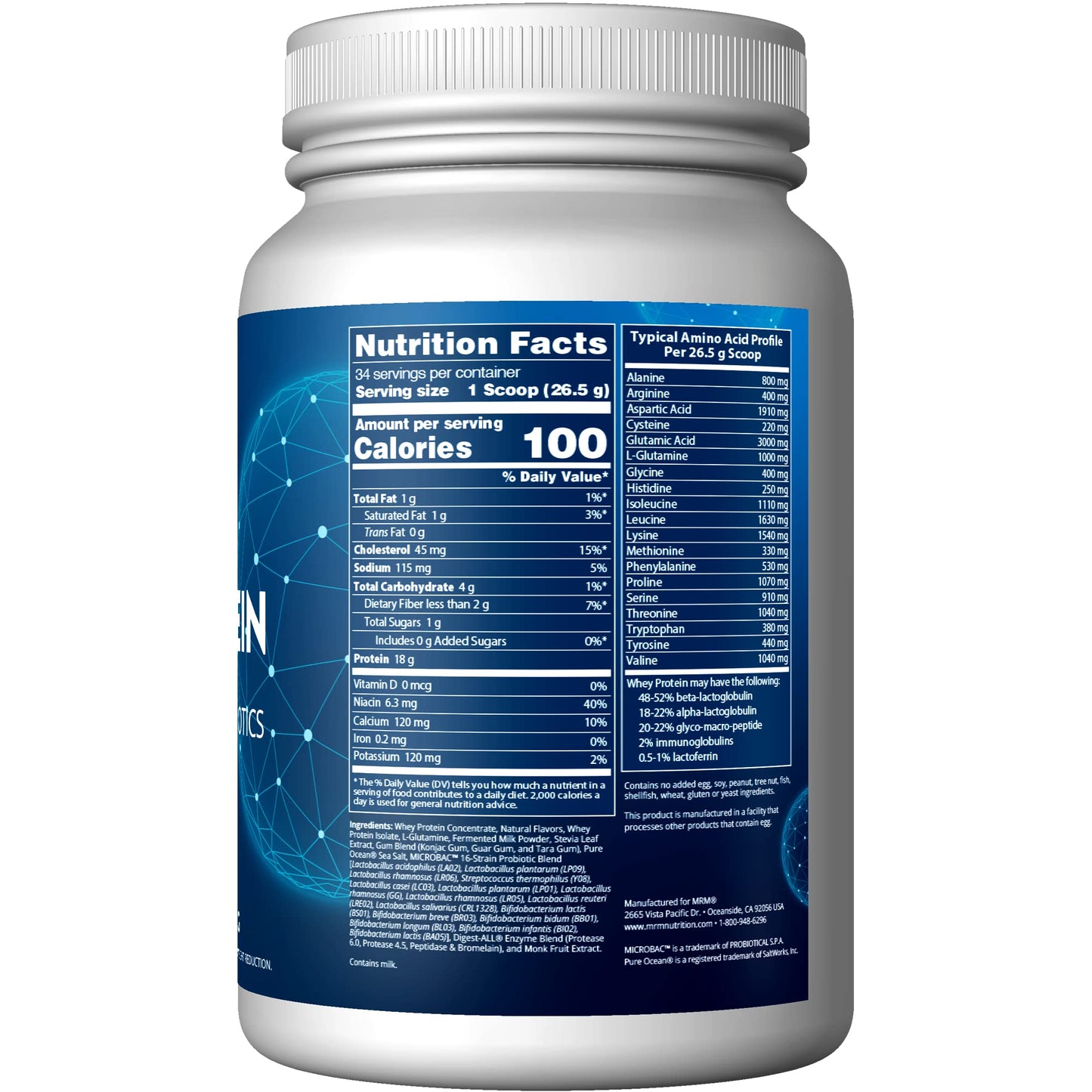 MRM Nutrition Whey Protein | Vanilla Flavored |18g Protein | with 2 Billion probiotics - Maple Wellness Supplements