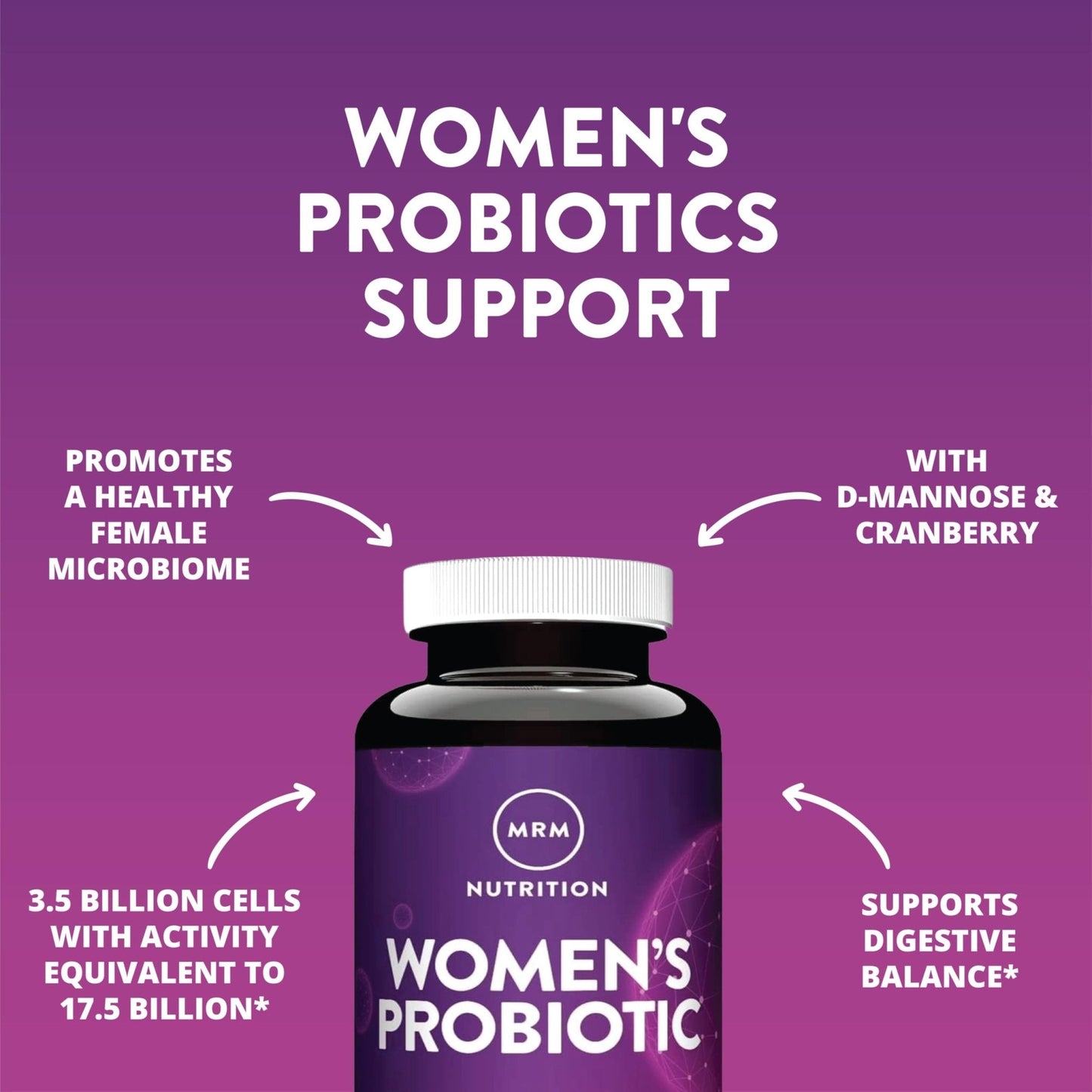 MRM Nutrition Women's Probiotics - Patented Formula Supports Urinary Tract, Vaginal, & Immune Health for Women, Prebiotic Supplement, 3.5 Billion Cells - Maple Wellness Supplements
