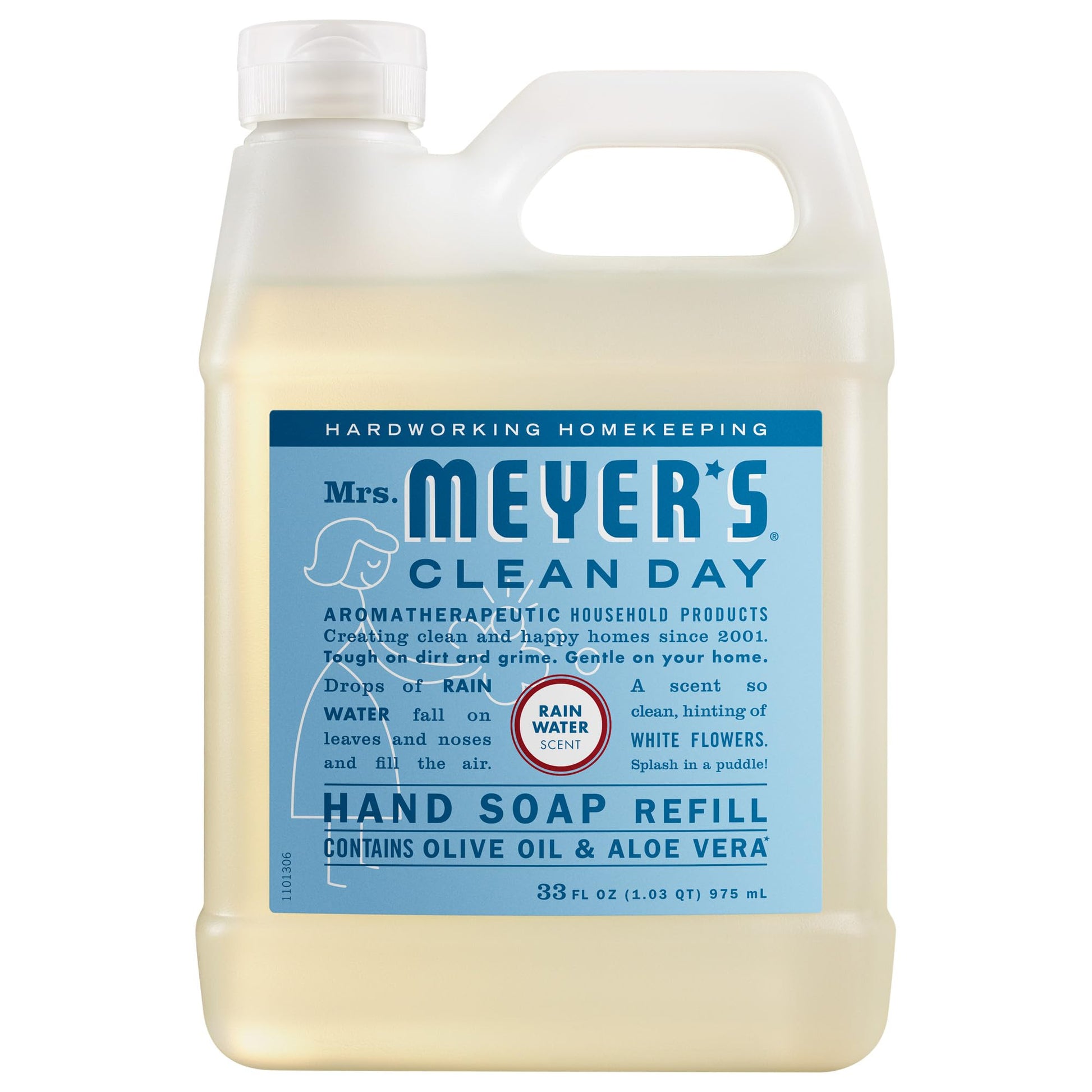 MRS. MEYER'S CLEAN DAY Hand Soap Refill, Rain Water Scent, 33 Fl Oz Bottle - Maple Wellness Supplements