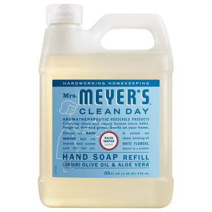 MRS. MEYER'S CLEAN DAY Hand Soap Refill, Rain Water Scent, 33 Fl Oz Bottle - Maple Wellness Supplements