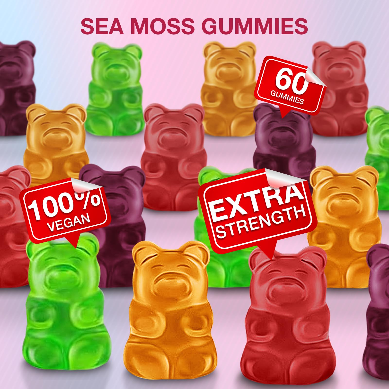 MSLOTAL Irish Sea Moss Gummies with Ashwagandha Bladderwrack and Burdock Root - Natural Irish Seamoss Supplement for Thyroid, Energy, Immune Support - 60 Vegan Gummy - Maple Wellness Supplements