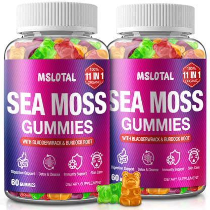 MSLOTAL Irish Sea Moss Gummies with Ashwagandha Bladderwrack and Burdock Root - Natural Irish Seamoss Supplement for Thyroid, Energy, Immune Support - 60 Vegan Gummy - Maple Wellness Supplements