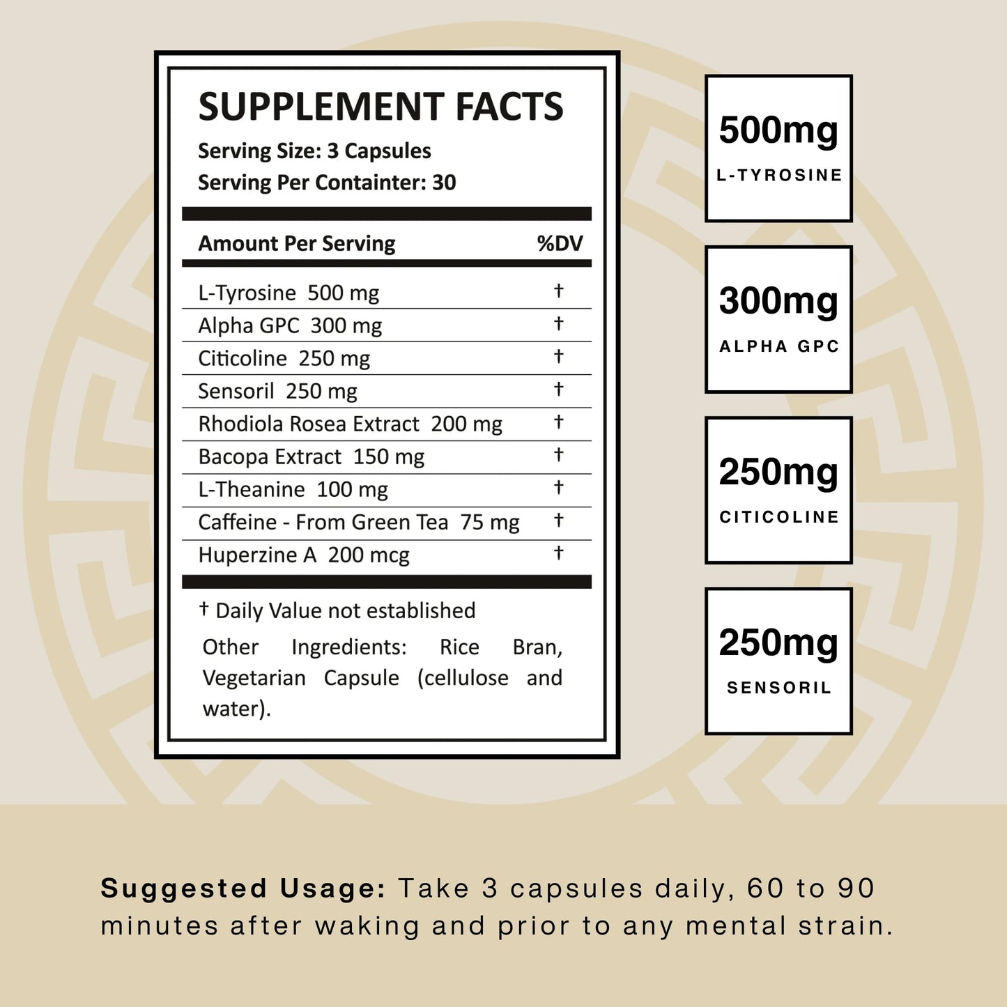 Mt. Athos Performance Sigma Mind | Potent Nootropic Formula to Support Cognitive Function, Improved Focus, Drive, and Mood | 30 Servings, 90 Capsules - Maple Wellness Supplements