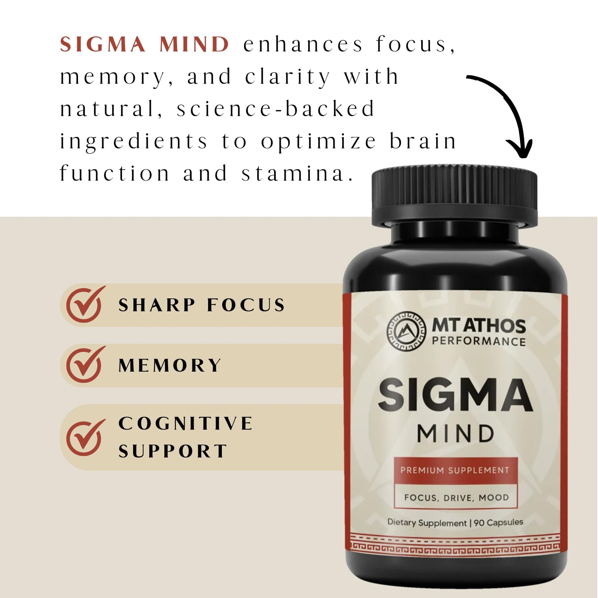 Mt. Athos Performance Sigma Mind | Potent Nootropic Formula to Support Cognitive Function, Improved Focus, Drive, and Mood | 30 Servings, 90 Capsules - Maple Wellness Supplements