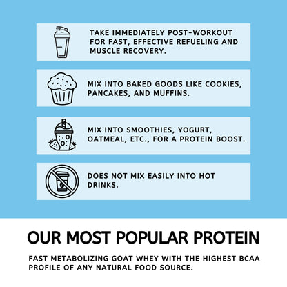 Mt. Capra Clean Whey Protein | Grass-Fed Undenatured Goat Whey Protein Powder | 24 g Protein Per Serving, All Natural, Non-GMO, High in Branch Chain Amino Acids | Unsweetened | 15 Servings - 16 oz - Maple Wellness Supplements