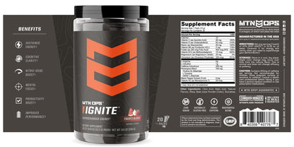 MTN OPS Ignite Trail Packs Energy Drink Powder, Gluten Free Nootropic Supplement Drink Mix, L Arginine, L Citrulline, Caffeine & Nootropic Sugar Free Drink Mix, 20 Servings, Tiger's Blood - Maple Wellness Supplements