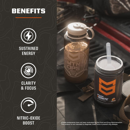 MTN OPS Ignite Trail Packs Energy Drink Powder, Gluten Free Nootropic Supplement Drink Mix, L Arginine, L Citrulline, Caffeine & Nootropic Sugar Free Drink Mix, 20 Servings, Tiger's Blood - Maple Wellness Supplements