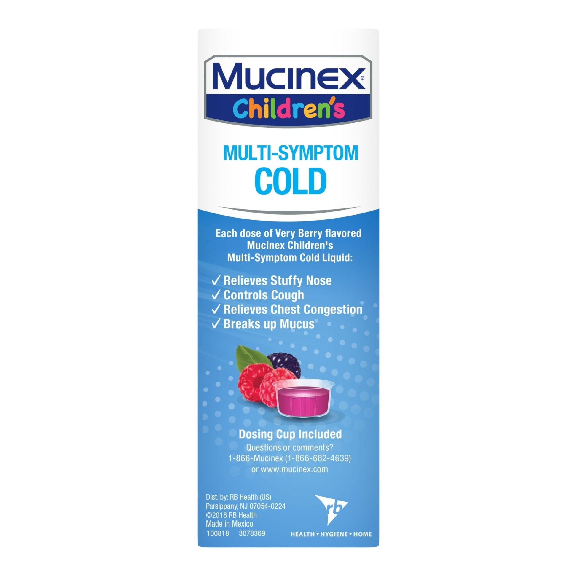 Mucinex Children's Multi-Symptom Cold Medicine, Kids Cough Medicine, Mucinex Kids Medicine/Decongestant with Dextromethorphan HBr, Guaifenesin, Phenylephrine HCl, Very Berry Flavor Liquid, 4 Fl Oz - Maple Wellness Supplements