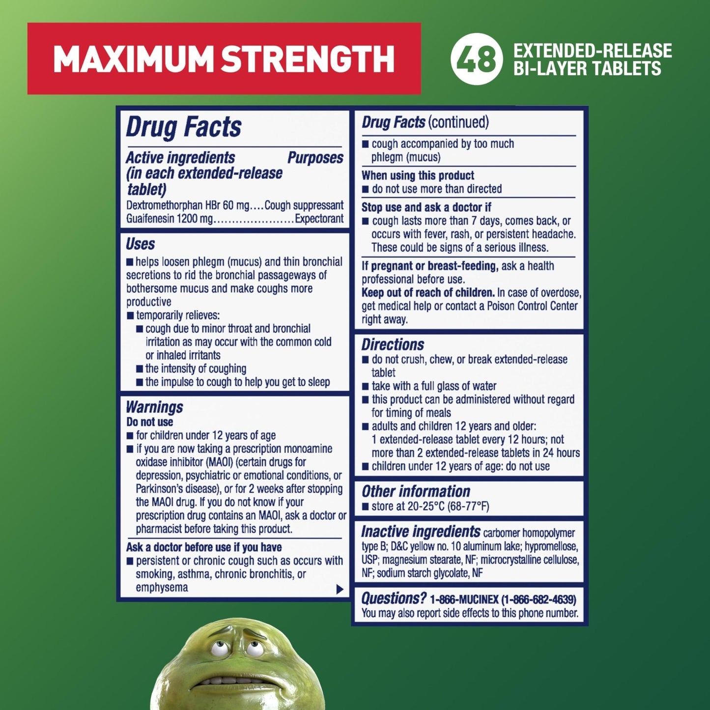 Mucinex DM 12Hr Maximum Strength Chest Congestion & Cough Medicine for Adults, Cold and Cough Medicine for Excess Mucus Relief, 1200 mg Guaifenesin & 60 mg Dextromethorphan HBr, 48 Bi-Layer Tablets - Maple Wellness Supplements