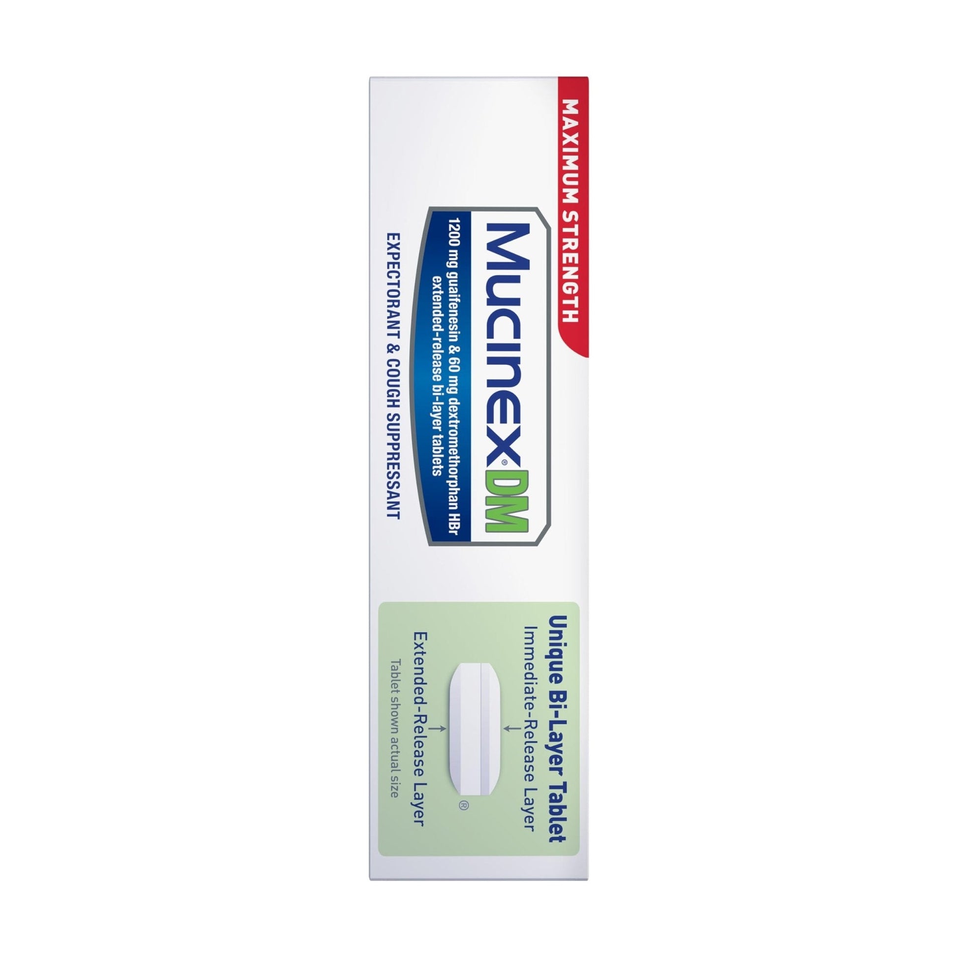 Mucinex DM 12Hr Maximum Strength Chest Congestion & Cough Medicine for Adults, Cold and Cough Medicine for Excess Mucus Relief, 1200 mg Guaifenesin & 60 mg Dextromethorphan HBr, 48 Bi-Layer Tablets - Maple Wellness Supplements