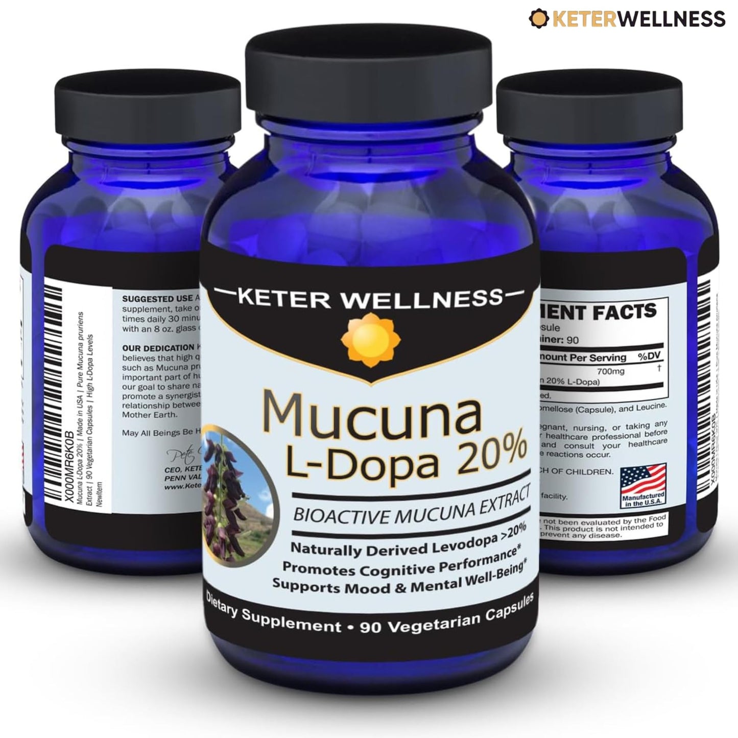 Mucuna Pruriens 20% L-Dopa – Standardized Velvet Bean Extract for Natural Dopamine, Focus & Mood Support – Pure 8:1 Concentrated Herbal Supplement – Vegan, Non-GMO, 90 Capsules - Maple Wellness Supplements