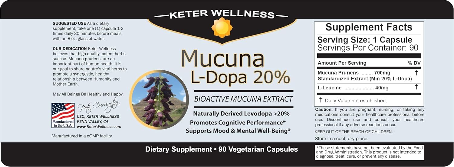 Mucuna Pruriens 20% L-Dopa – Standardized Velvet Bean Extract for Natural Dopamine, Focus & Mood Support – Pure 8:1 Concentrated Herbal Supplement – Vegan, Non-GMO, 90 Capsules - Maple Wellness Supplements