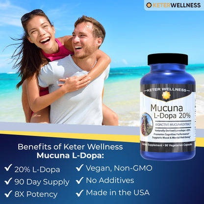 Mucuna Pruriens 20% L-Dopa – Standardized Velvet Bean Extract for Natural Dopamine, Focus & Mood Support – Pure 8:1 Concentrated Herbal Supplement – Vegan, Non-GMO, 90 Capsules - Maple Wellness Supplements