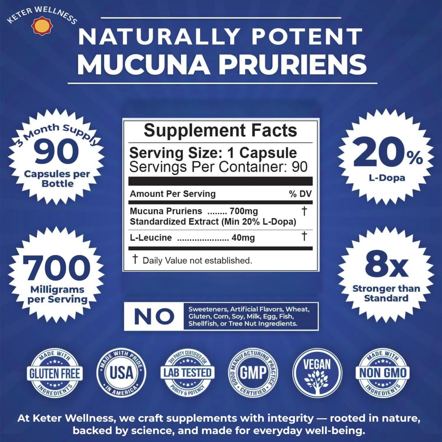 Mucuna Pruriens 20% L-Dopa – Standardized Velvet Bean Extract for Natural Dopamine, Focus & Mood Support – Pure 8:1 Concentrated Herbal Supplement – Vegan, Non-GMO, 90 Capsules - Maple Wellness Supplements