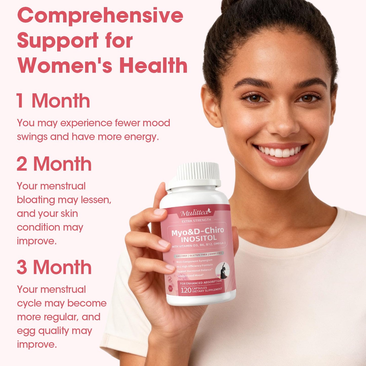 Mulittea Myo-Inositol & D-Chiro Supplement for Women - 14-in-1 Liposomal Inositol with Folic Acid,Omega-3 & Multivitamin for Hormone Balance,Support Ovarian,Skin & Mood- 40:1 Vegan 120 Capsules - Maple Wellness Supplements