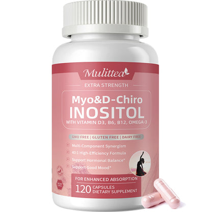Mulittea Myo-Inositol & D-Chiro Supplement for Women - 14-in-1 Liposomal Inositol with Folic Acid,Omega-3 & Multivitamin for Hormone Balance,Support Ovarian,Skin & Mood- 40:1 Vegan 120 Capsules - Maple Wellness Supplements