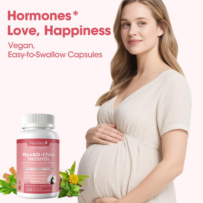 Mulittea Myo-Inositol & D-Chiro Supplement for Women - 14-in-1 Liposomal Inositol with Folic Acid,Omega-3 & Multivitamin for Hormone Balance,Support Ovarian,Skin & Mood- 40:1 Vegan 120 Capsules - Maple Wellness Supplements