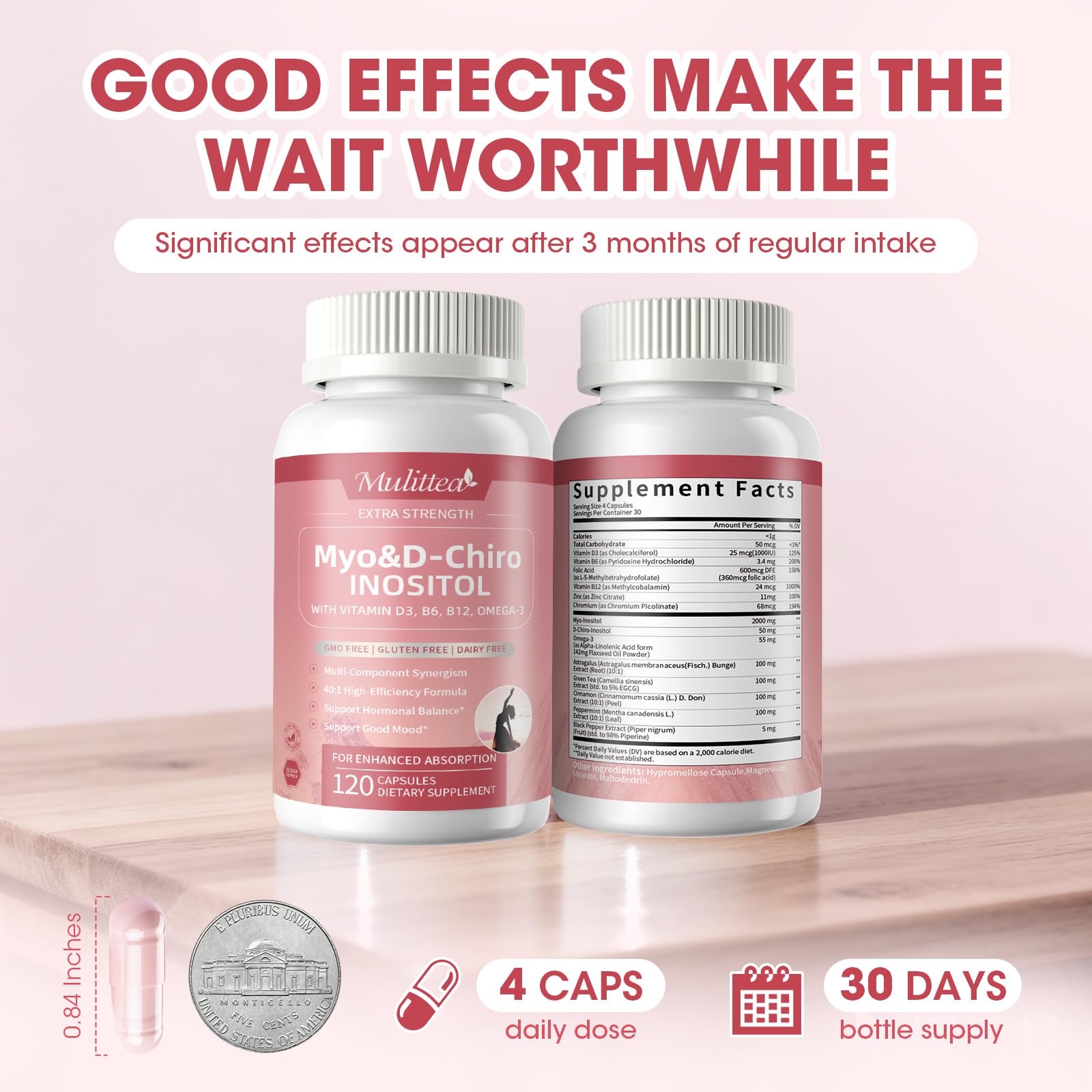 Mulittea Myo-Inositol & D-Chiro Supplement for Women - 14-in-1 Liposomal Inositol with Folic Acid,Omega-3 & Multivitamin for Hormone Balance,Support Ovarian,Skin & Mood- 40:1 Vegan 120 Capsules - Maple Wellness Supplements