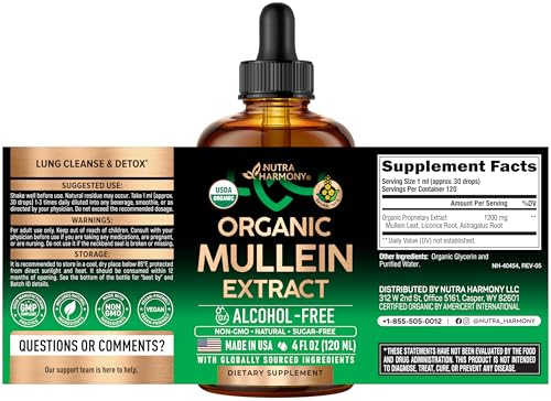 Mullein Drops for Lungs - USDA Organic Liquid - Mullein Leaf Extract Supplement - Made in USA - Lung & Bronchial Cleanse for Smokers - Respiratory Health Support - Maple Wellness Supplements