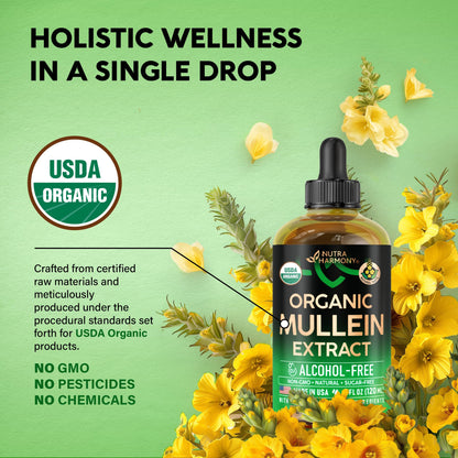 Mullein Drops for Lungs - USDA Organic Liquid - Mullein Leaf Extract Supplement - Made in USA - Lung & Bronchial Cleanse for Smokers - Respiratory Health Support - Maple Wellness Supplements