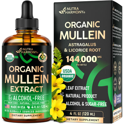 Mullein Drops for Lungs - USDA Organic Liquid - Mullein Leaf Extract Supplement - Made in USA - Lung & Bronchial Cleanse for Smokers - Respiratory Health Support - Maple Wellness Supplements