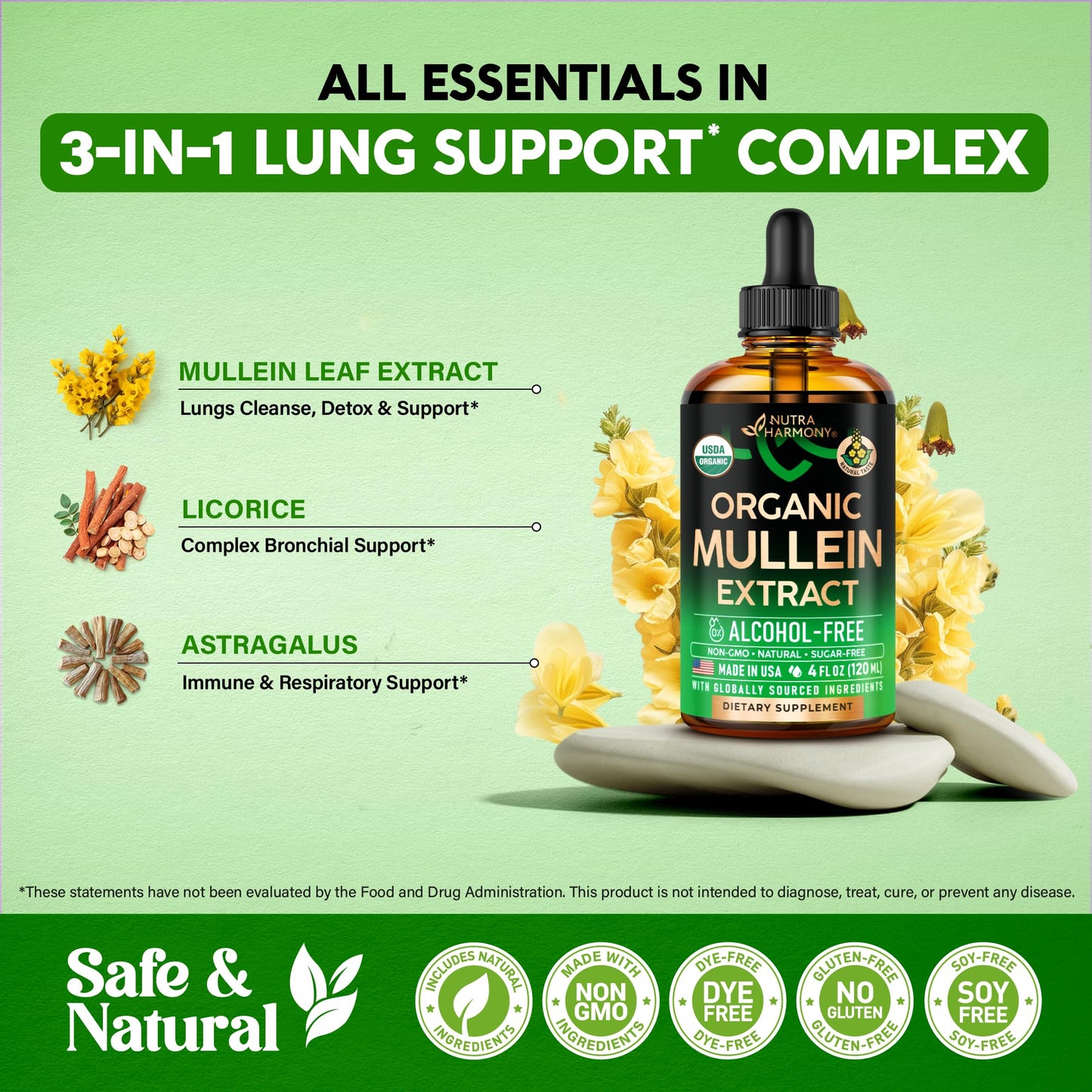 Mullein Drops for Lungs - USDA Organic Liquid - Mullein Leaf Extract Supplement - Made in USA - Lung & Bronchial Cleanse for Smokers - Respiratory Health Support - Maple Wellness Supplements