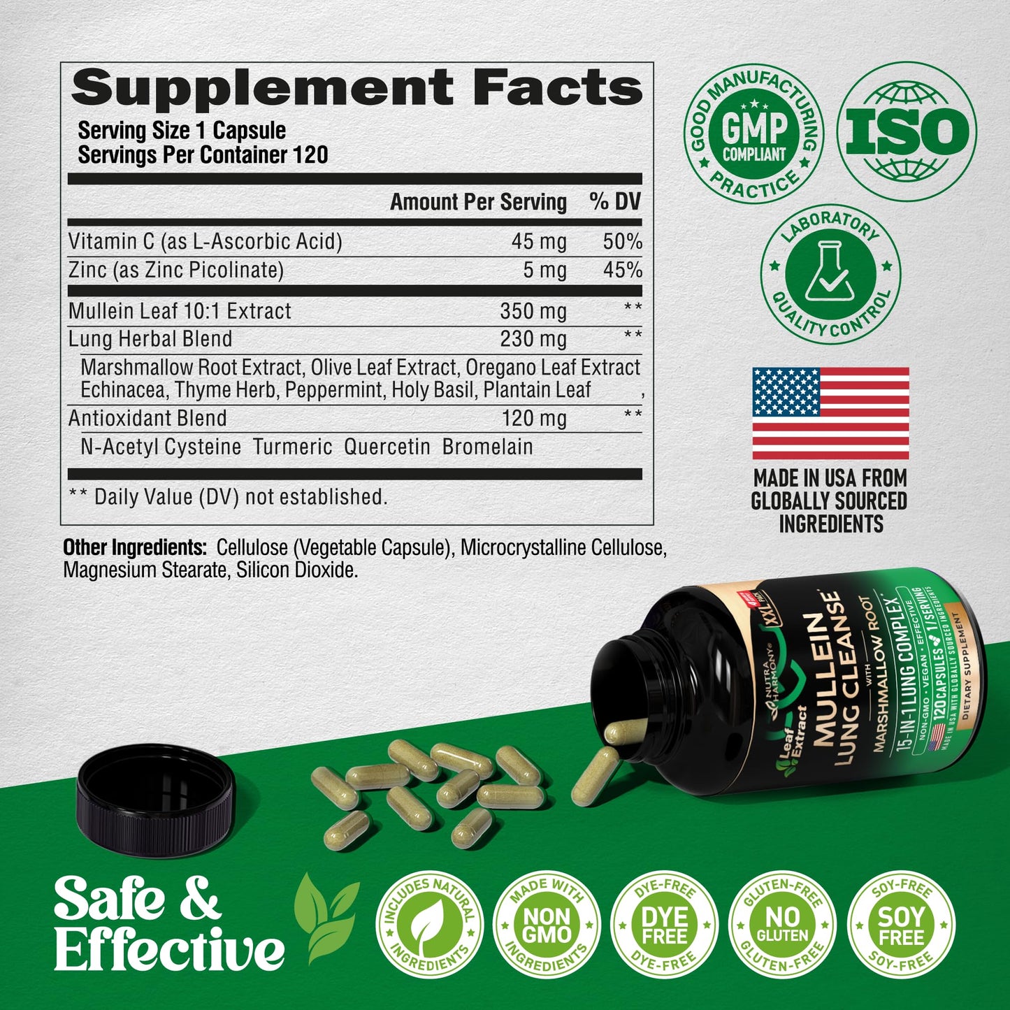 Mullein Lung Detox - Mullein Leaf Extract - Marshmallow Root | Echinacea | Oregano | Quercetin | NAC - 15-in-1 Lung Support & Cleanse for Smokers Supplement - Maple Wellness Supplements