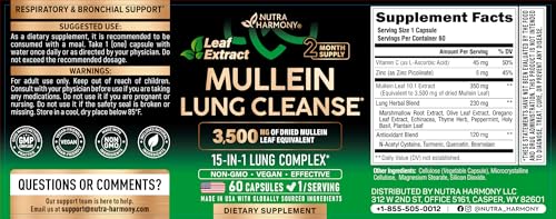 Mullein Lung Detox - Mullein Leaf Extract - Marshmallow Root | Echinacea | Oregano | Quercetin | NAC - 15-in-1 Lung Support & Cleanse for Smokers Supplement - Maple Wellness Supplements