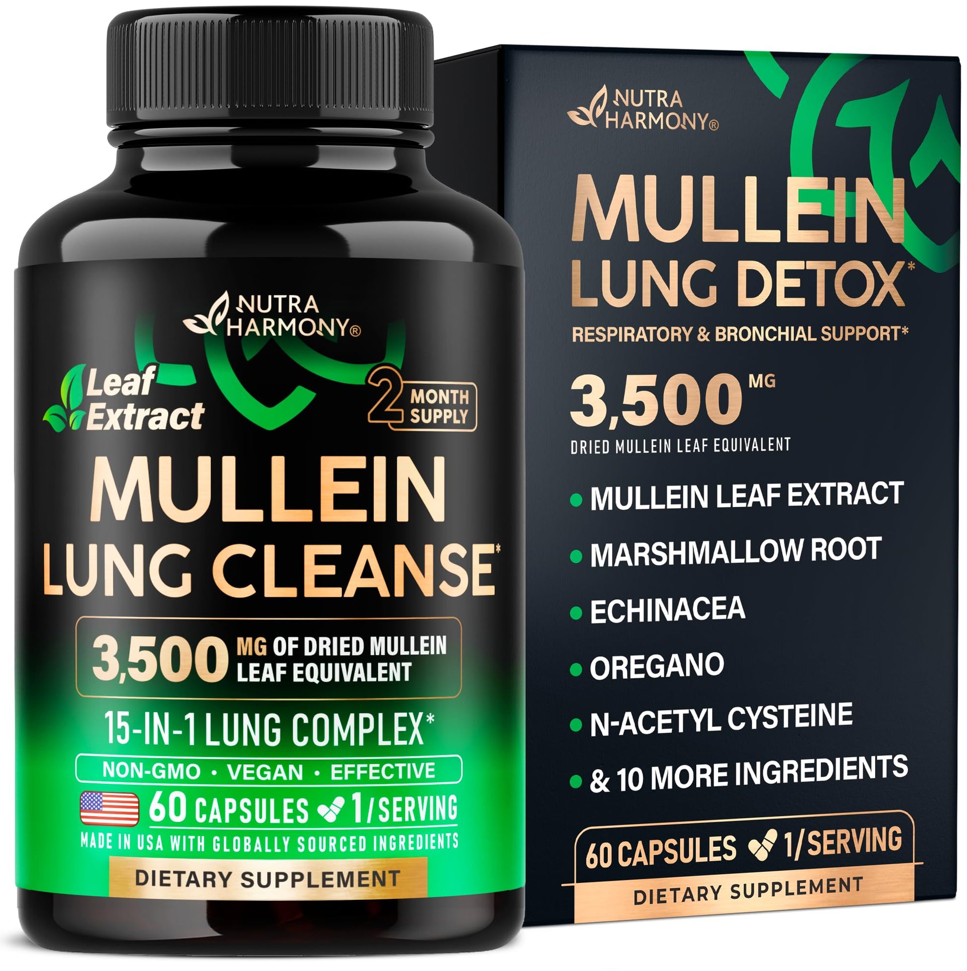 Mullein Lung Detox - Mullein Leaf Extract - Marshmallow Root | Echinacea | Oregano | Quercetin | NAC - 15-in-1 Lung Support & Cleanse for Smokers Supplement - Maple Wellness Supplements