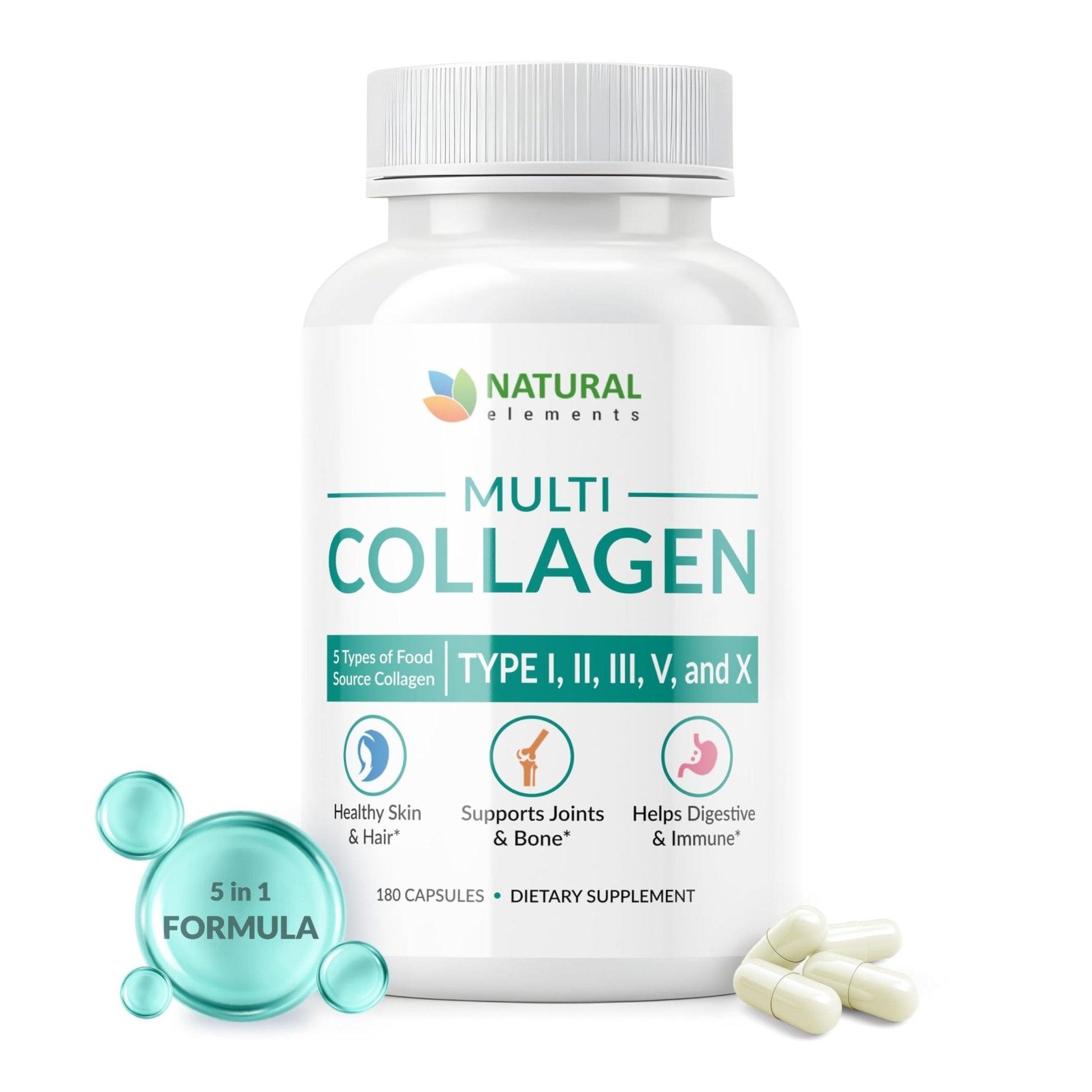 Multi Collagen 180 Protein Capsules - Type I, II, III, V, X Collagen Pills - Proprietary Blend of Eggshell, Chicken, Wild Fish & Grass-Fed - Maple Wellness Supplements