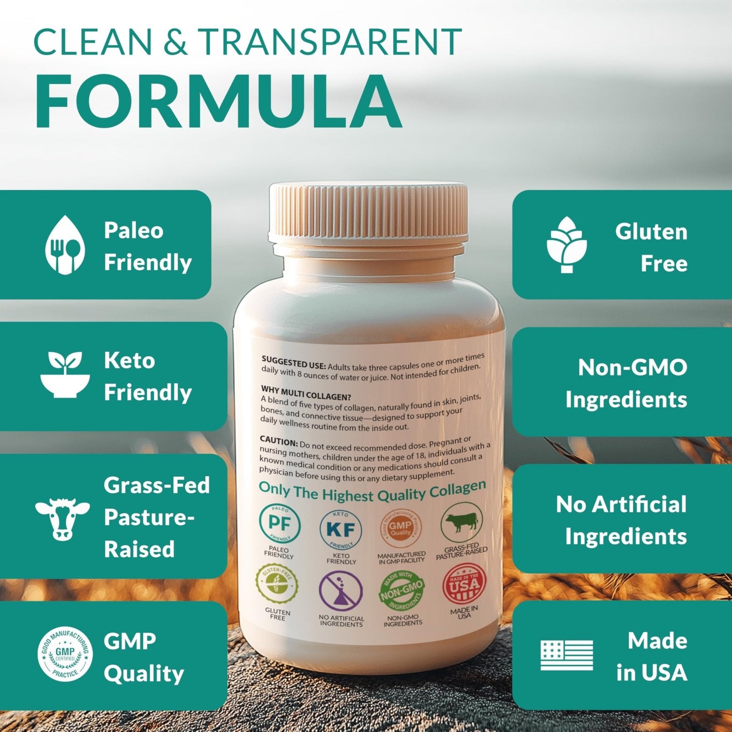 Multi Collagen 180 Protein Capsules - Type I, II, III, V, X Collagen Pills - Proprietary Blend of Eggshell, Chicken, Wild Fish & Grass-Fed - Maple Wellness Supplements