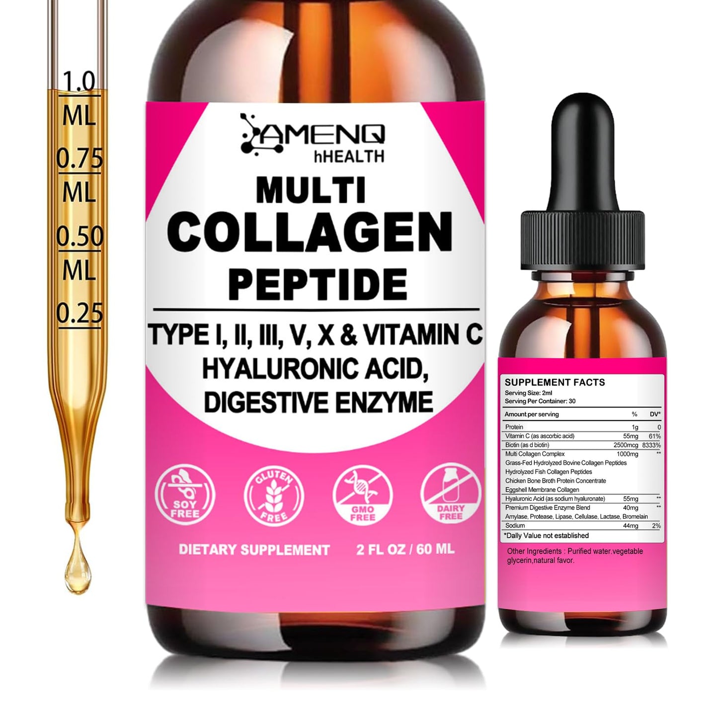 Multi Collagen Peptides Liquid Drops for Women & Men, Hydrolyzed Collagen Peptides Type - Maple Wellness Supplements