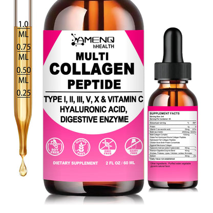 Multi Collagen Peptides Liquid Drops for Women & Men, Hydrolyzed Collagen Peptides Type - Maple Wellness Supplements