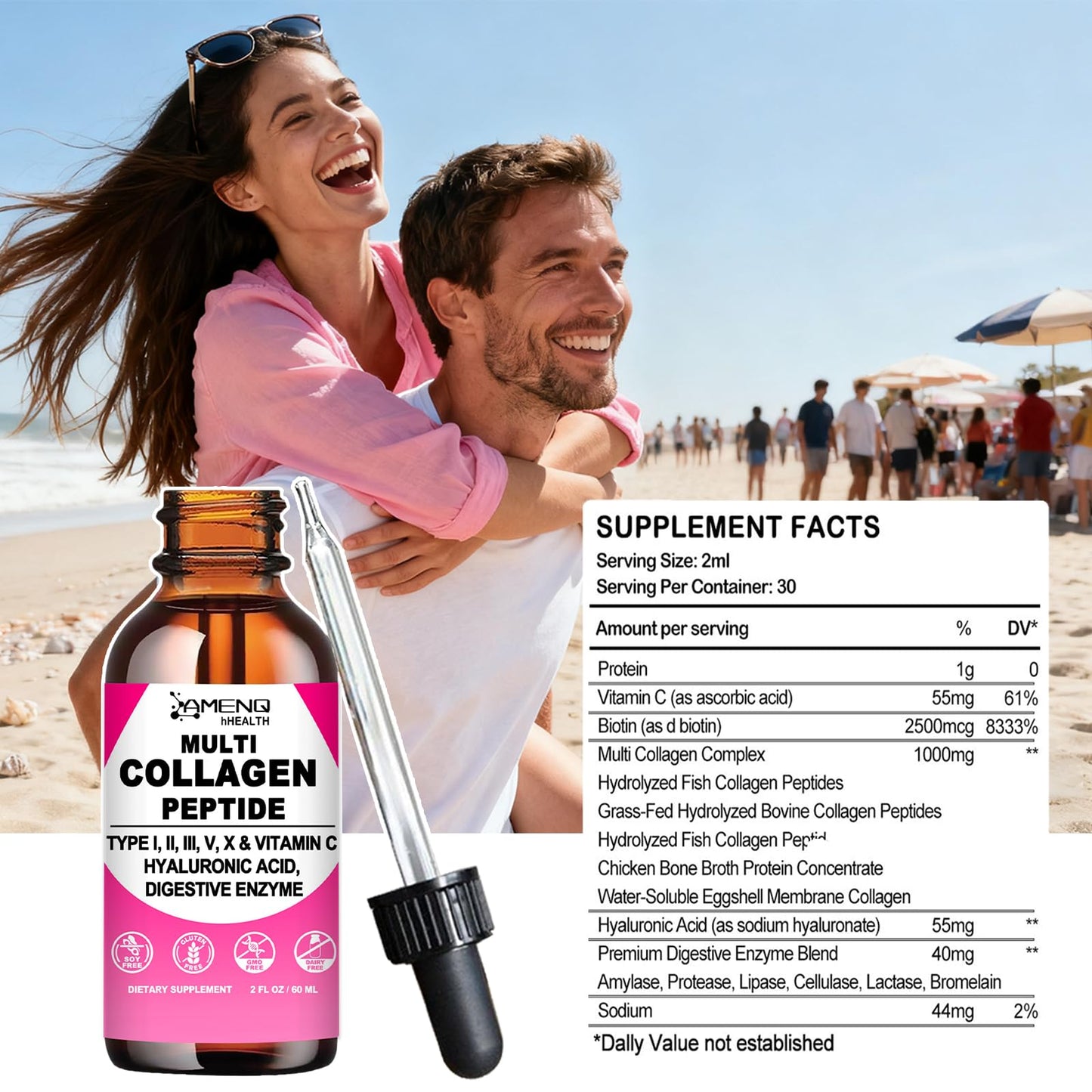 Multi Collagen Peptides Liquid Drops for Women & Men, Hydrolyzed Collagen Peptides Type - Maple Wellness Supplements