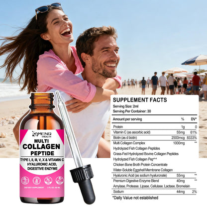 Multi Collagen Peptides Liquid Drops for Women & Men, Hydrolyzed Collagen Peptides Type - Maple Wellness Supplements