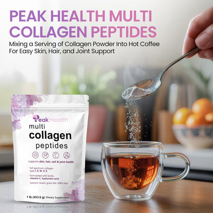 Multi Collagen Peptides Powder, 1 Pounds collagen powder- Type I,II,III,V,X with Biotin 10000mcg, Hyaluronic acid powder, Vitamin C - Unflavored Collagen Protein Powder - Maple Wellness Supplements