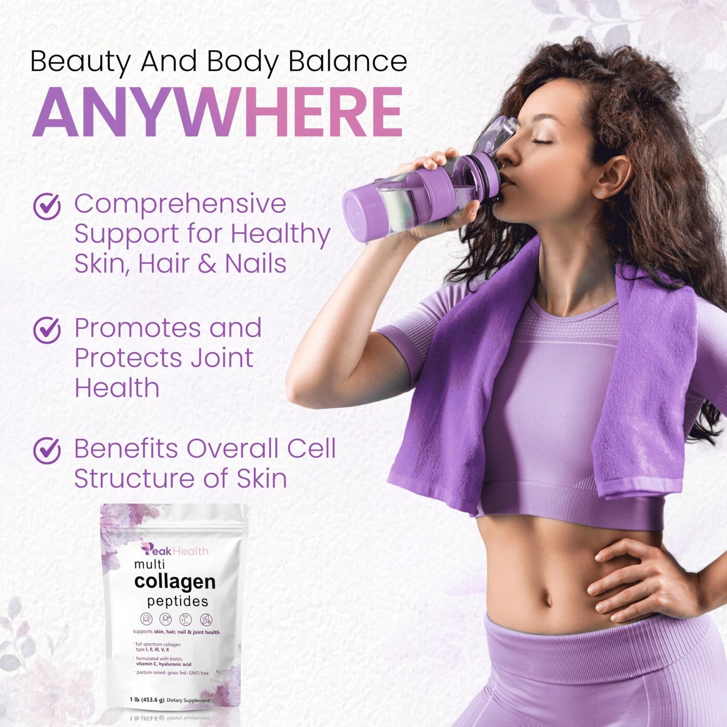 Multi Collagen Peptides Powder, 1 Pounds collagen powder- Type I,II,III,V,X with Biotin 10000mcg, Hyaluronic acid powder, Vitamin C - Unflavored Collagen Protein Powder - Maple Wellness Supplements