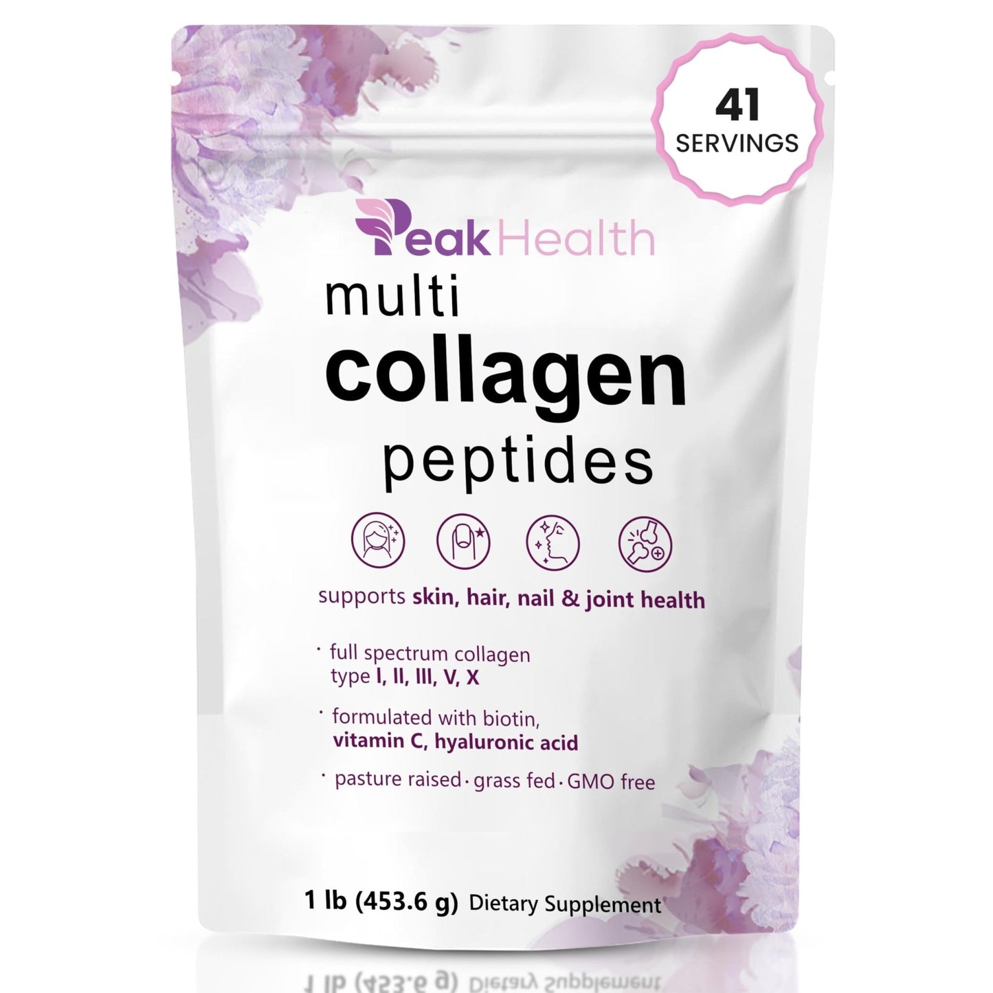 Multi Collagen Peptides Powder, 1 Pounds collagen powder- Type I,II,III,V,X with Biotin 10000mcg, Hyaluronic acid powder, Vitamin C - Unflavored Collagen Protein Powder - Maple Wellness Supplements