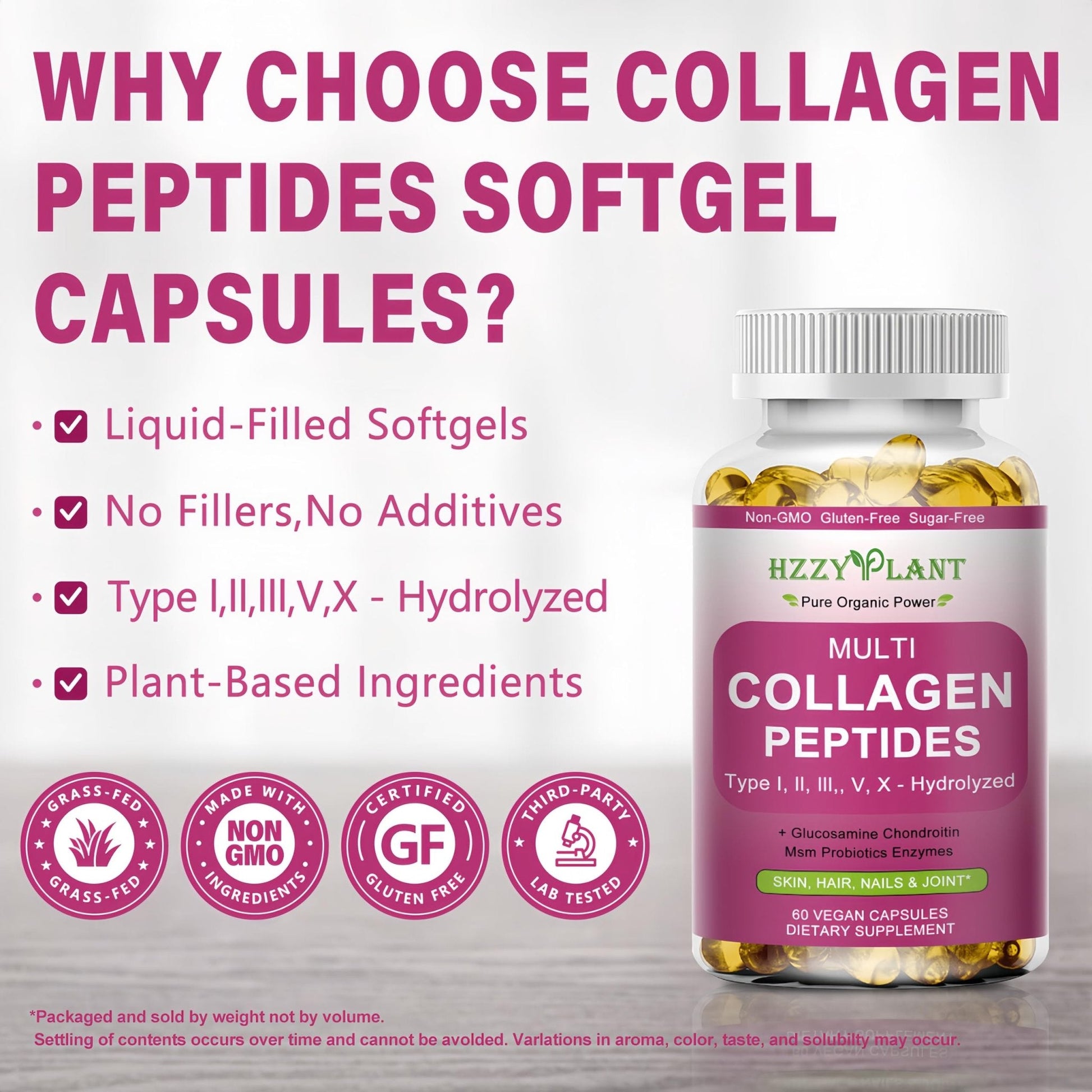 Multi Collagen Peptides Softgel - Type I, II, III, V, X - Hydrolyzed Collagen Peptides with Biotin Vitamin C Hyaluronic Acid for Women & Men, Supports Skin Hair Nail & Joint, Non-GMO, 60 Servings - Maple Wellness Supplements