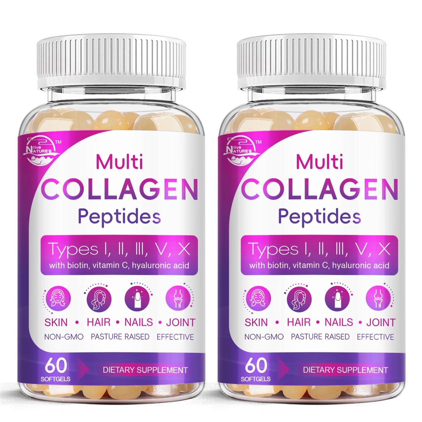 Multi Collagen Peptides Softgel - Type I, II, III, V, X - Hydrolyzed Collagen Peptides with Biotin, Vitamin C, Hyaluronic Acid, Supports Skin Hair Nail - Maple Wellness Supplements