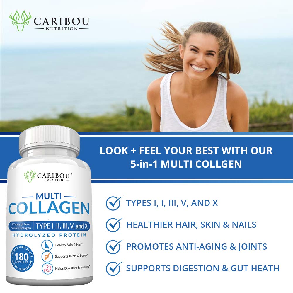 Multi Collagen Pills - 180 Collagen Pills - Type I, II, III, V & X Collagen Capsules - Unique Blend of Collagen Peptides Capsules - Wild Fish, Eggshell, - Maple Wellness Supplements