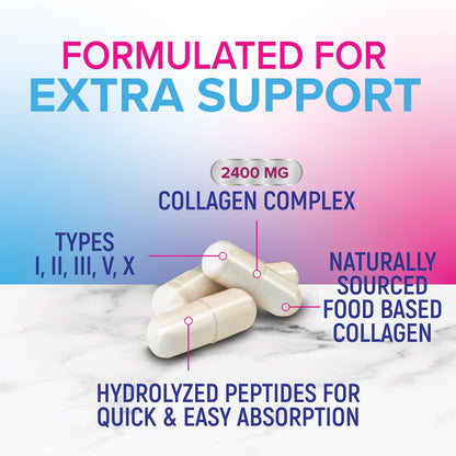 Multi Collagen Pills 2400 mg - Advanced Types I, II, III, V, X - Hydrolyzed Multi Collagen Peptides Pills, Collagen Supplements for Women & Men - Hair, Skin, & Nail Support Supplement - 120 Capsules - Maple Wellness Supplements
