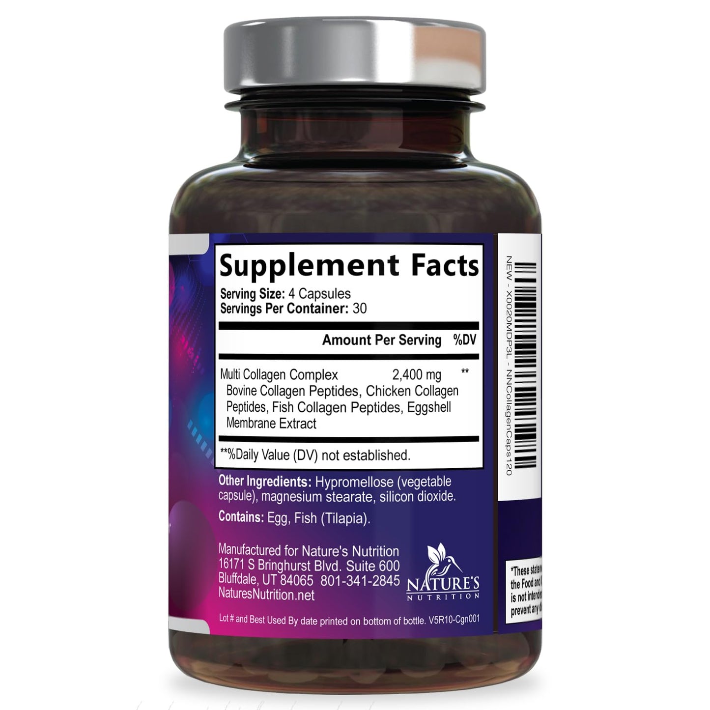 Multi Collagen Pills 2400 mg - Advanced Types I, II, III, V, X - Hydrolyzed Multi Collagen Peptides Pills, Collagen Supplements for Women & Men - Hair, Skin, & Nail Support Supplement - 120 Capsules - Maple Wellness Supplements