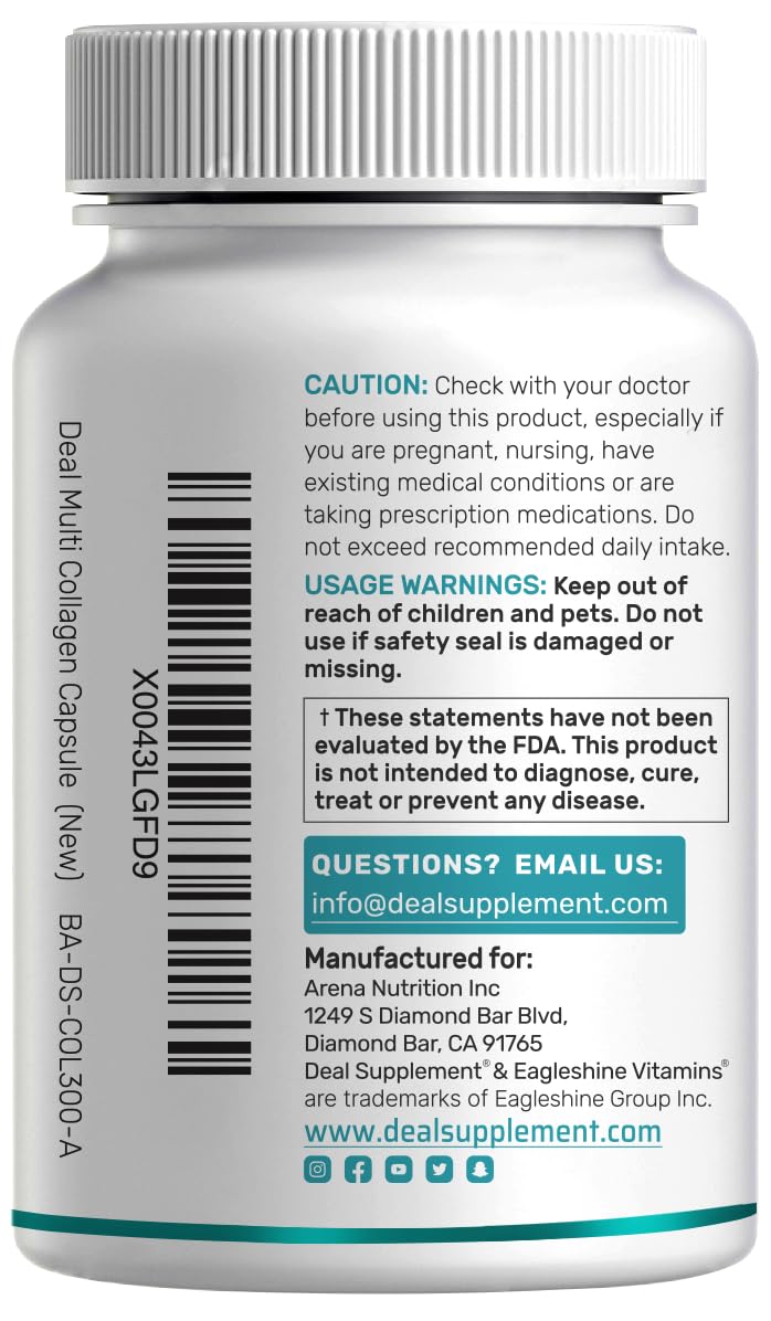Multi Collagen Pills for Women & Men with Vitamin C, E & Biotin, 300 Capsules – Type I, II, III, V, X Hydrolyzed Collagen Peptides – 11 in 1 Formula with Saw Palmetto - Maple Wellness Supplements